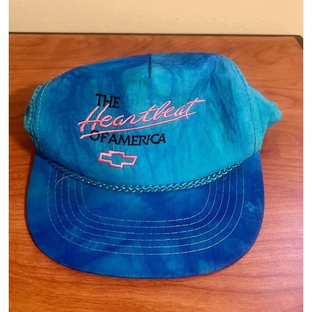 Vintage Chevy Heartbeat of America Tie Dye Rope Hat Gold Medal Rayon Snapback